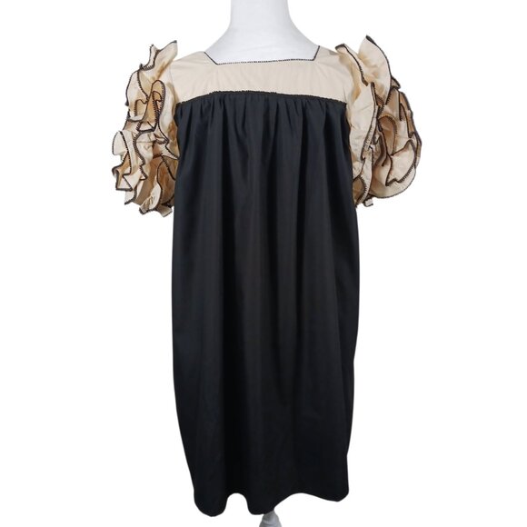 Entro NWT Medium Manhattan Chic Dress, Black W/ Cream Oversized Ruffled Sleeves - Picture 8 of 16